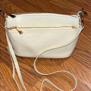 Divina Firenze leather Cream Crossbody Bag 3 zip compartments